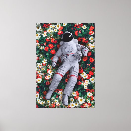 Astronaut Floating in Flowers Surreal Nature Art Leinwanddruck (Vorderseite)