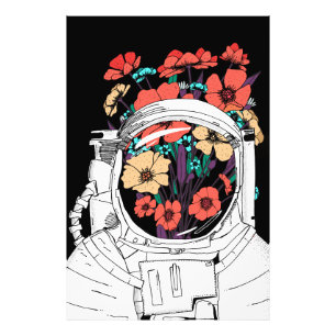 Astronaut Floral Weltraumkunst Fotodruck