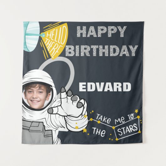 Astronaut Foto Happy Birthday Tapestry Wandteppich (Vorderseite)