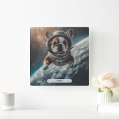 Astronaut French Bulldog Space Nursery  Quadratische Wanduhr (Zuhause)