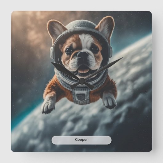 Astronaut French Bulldog Space Nursery  Quadratische Wanduhr (Vorderseite)