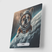 Astronaut French Bulldog Space Nursery  Quadratische Wanduhr (Winkel)