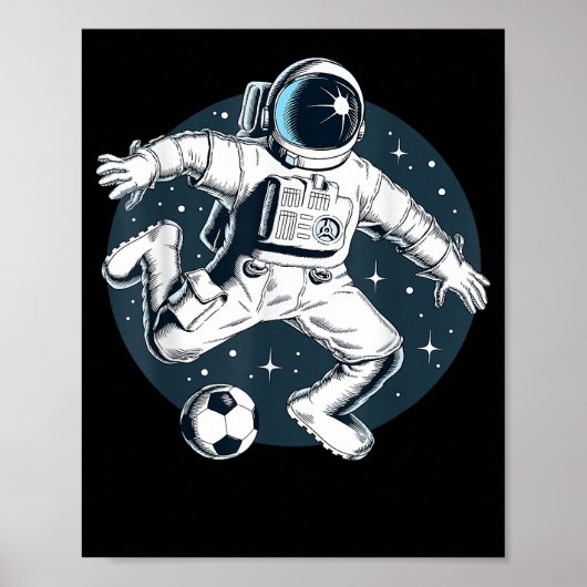 Astronaut Fußball spielen im Weltraum Grafik Poster (Vorne)