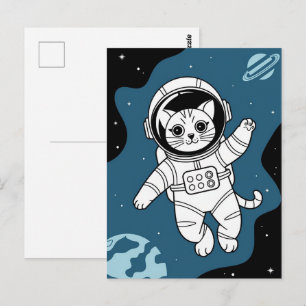 Astronaut Galaxie Planet Weltraum Katze Kätzchen K Postkarte