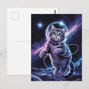 Astronaut Galaxie Planet Weltraum Katze Kätzchen K Postkarte