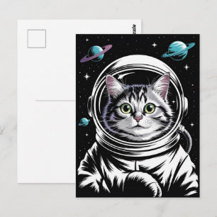 Astronaut Galaxie Planet Weltraum Katze Kätzchen Postkarte