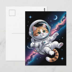 Astronaut Galaxie Planet Weltraum Katze Kätzchen Postkarte