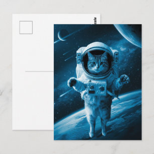 Astronaut Galaxie Planet Weltraum Katze Kätzchen Postkarte