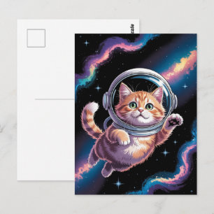Astronaut Galaxie Planet Weltraum Katze Kätzchen  Postkarte
