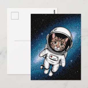 Astronaut Galaxie Planet Weltraum Katze Kätzchen Postkarte