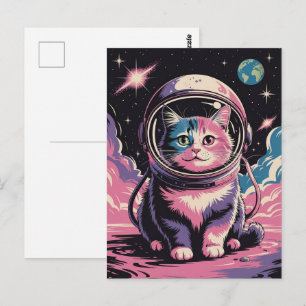 Astronaut Galaxie Planet Weltraum Katze Kätzchen Postkarte