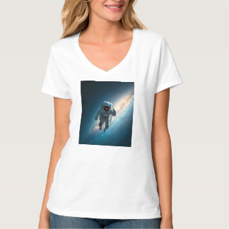 Astronaut Galaxy Damen V-Ausschnitt T-Shirt