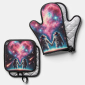 Astronaut Galaxy Oven Mitt Set (Vorderseite/Rückseite)