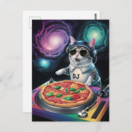 Astronaut Galaxy Planet Space Dj Cat Pizza Kitty Postkarte (Vorne/Hinten)