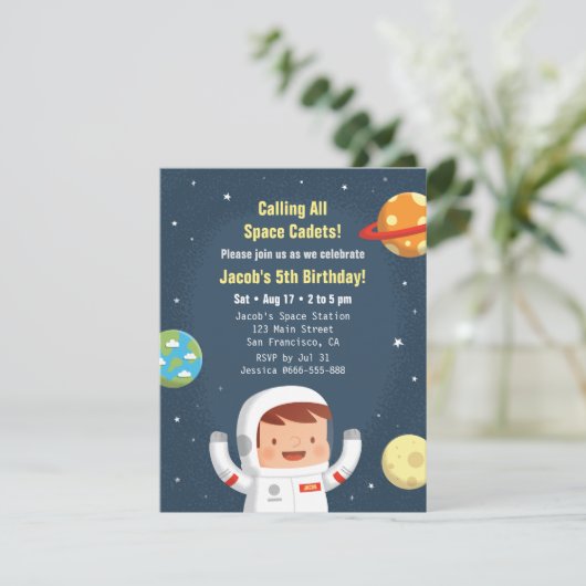 Astronaut Galaxy Space Boys Einladungen zum Geburt (Stehend Vorderseite)