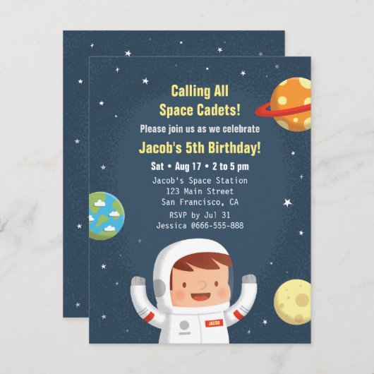 Astronaut Galaxy Space Boys Einladungen zum Geburt (Vorne/Hinten)