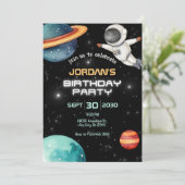 Astronaut-Geburtstag des Schwarzen Planeten Einladung (Stehend Vorderseite)