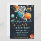 Astronaut Geburtstag, Skateboard Geburtstag, Weltr Einladung (Vorderseite)