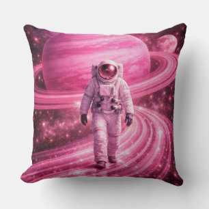 Astronaut geht auf rosa Ringen Kissen