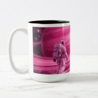 Astronaut geht auf rosa Ringen