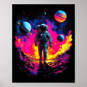 Astronaut geht in der Galaxie im Weltraum Explorer Poster