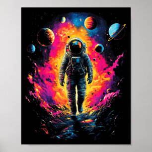 Astronaut geht in der Galaxie Weltraumforscher im Poster