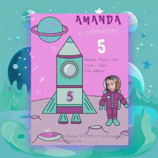 Astronaut Girl Geburtstagsparty Einlegen ins Gesic Einladung