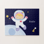 Astronaut-Girl-Kid's Personalisiert Puzzle<br><div class="desc">Das Puzzle bietet ein cooles Raumthema. Personalisieren Sie mit dem Namen Ihres kleinen Mädchens,  dem Monogramm,  den Initialen oder dem Text Ihrer Wahl für ein freundliches Geschenk. Kakaostudio.</div>