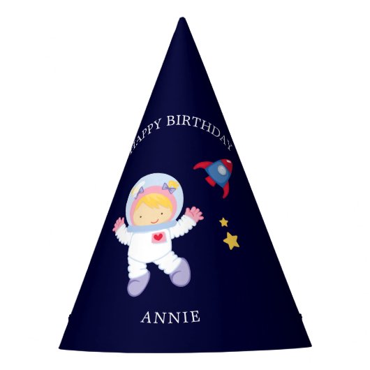 Astronaut-Girl-Kindergeburtstag Partyhütchen (Vorderseite)
