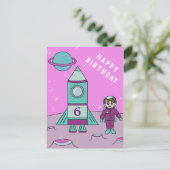 Astronaut Girl on Moon Space Happy Birthday Postkarte (Stehend Vorderseite)