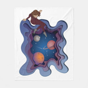 Astronaut Girl Space Gazing Fleecedecke