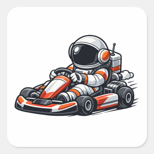 Astronaut Go-Kart Quadratischer Aufkleber (Vorderseite)