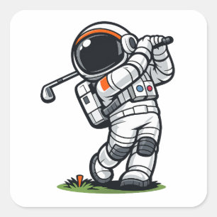 Astronaut Golf Quadratischer Aufkleber