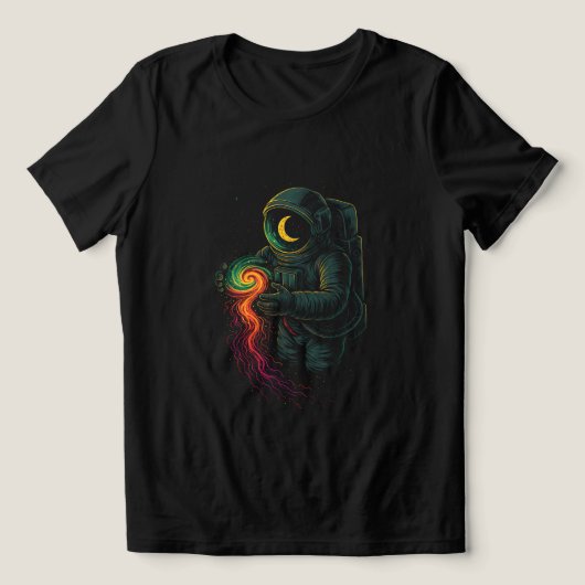 Astronaut hält eine kosmische Spirale Tri-Blend Shirt (Design Vorderseite)