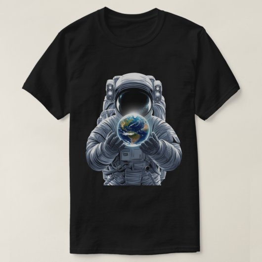 Astronaut hält Erde T-Shirt (Design vorne)