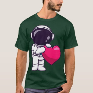 Astronaut Holding Liebe Herz Cartoon T-Shirt