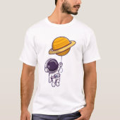 Astronaut Holding Saturn Balloon – Cute Space Them T-Shirt (Vorderseite)