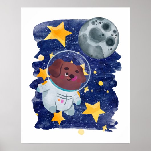 Astronaut Hund Wasserfarbe Raum Sterne Planet Kind Poster (Vorne)
