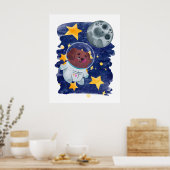 Astronaut Hund Wasserfarbe Raum Sterne Planet Kind Poster (Küche)