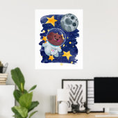 Astronaut Hund Wasserfarbe Raum Sterne Planet Kind Poster (Heimbüro)