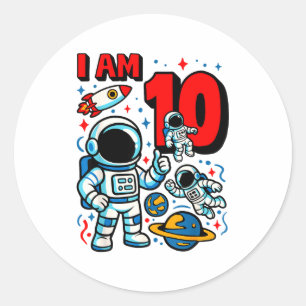 Astronaut Ich Bin 10 Jahre Alt Geburtstagsjunge 10 Runder Aufkleber