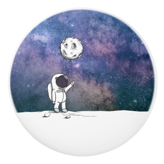 Astronaut im All mit Mondballon Kosmostars Keramikknauf (Vorderseite)
