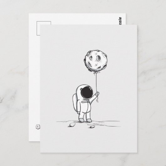 Astronaut im All mit Mondballon Kosmostars Postkarte (Vorne/Hinten)