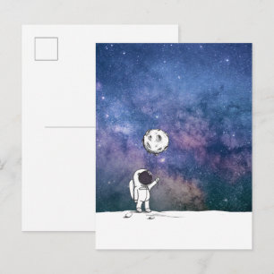 Astronaut im All mit Mondballon Kosmostars Postkarte