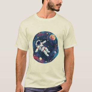 Astronaut im farbenfrohen Weltraum T-Shirt
