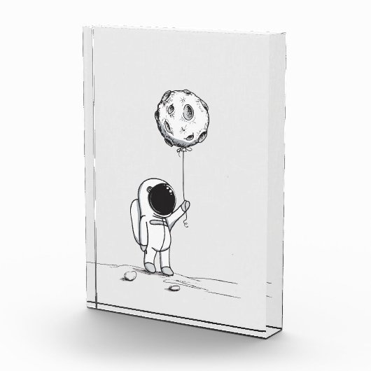 Astronaut im Raum mit Mondballonkosmos spielt die Fotoblock (Rechts)