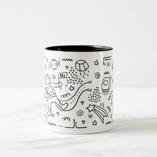 Astronaut im Raumgekritzel Zweifarbige Tasse (Mittel)