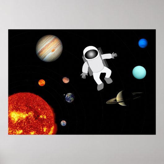 Astronaut im Sonnensystem Poster (Vorne)