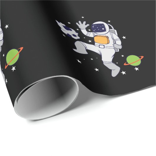 Astronaut im Universum Geschenkpapier (Rolleneckpunkt)