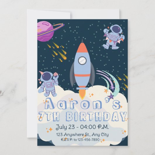 Astronaut im Weltraum Einladung zum Geburtstag (Vorderseite)